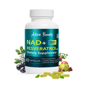 NAD+ Resveratrol Supplement with Quercetin – NMN Alternative for Cellular Energy Support, Focus & Healthy Aging – High Potency 500mg NAD+ Formula, Vegan, Non-GMO, Gluten-Free, Made in USA, 60 Capsules Active Bounty uk supplements