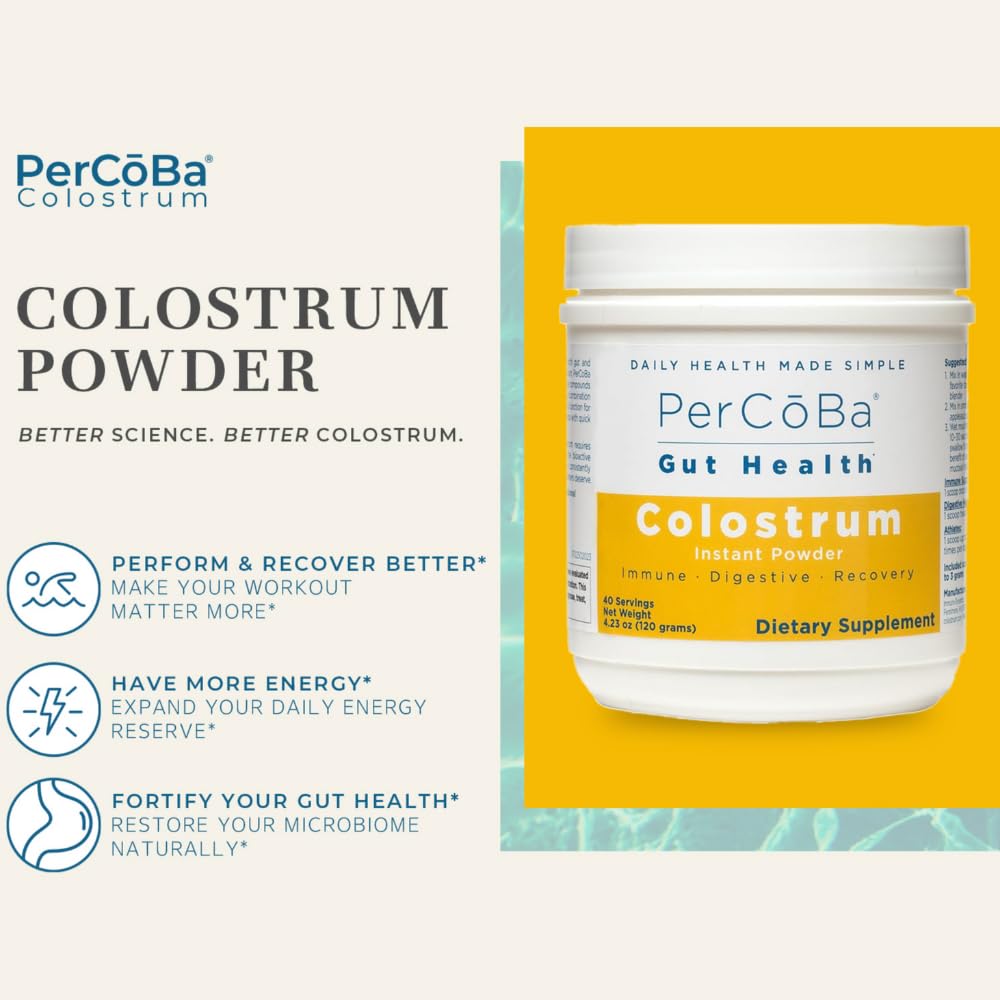 Colostrum Supplement for Gut Health, Bloating, Hair Growth, Muscle Recovery, Immune Support - Unflavored Bovine Colostrum Powder Made in USA, Non-GMO, Gluten Free, 120 Grams Per Serving - 40 Servings PERCOBA uk supplements