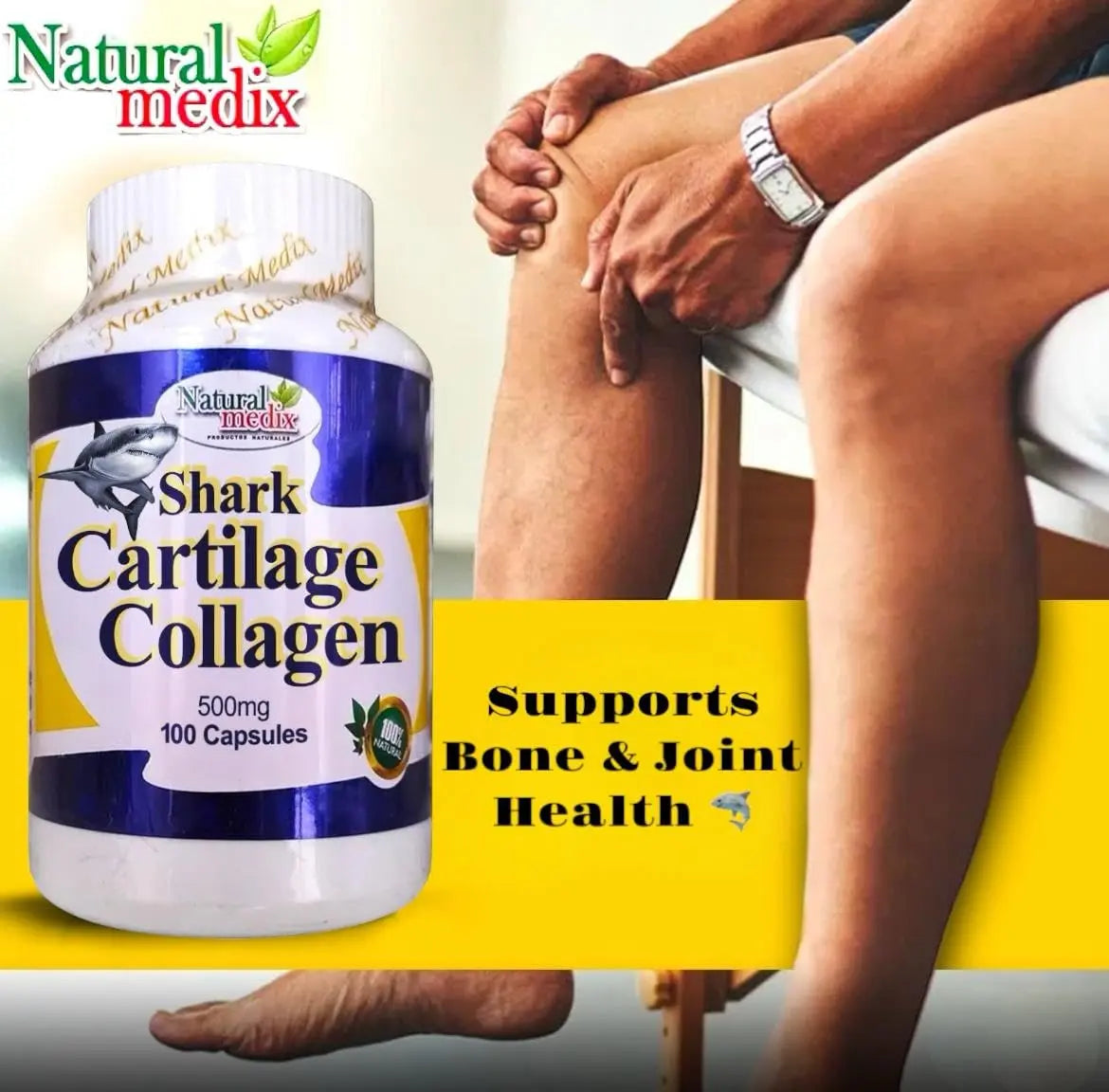Natural medix Cartilage – Joint Support Supplement with Glucosamine, Collagen & Magnesium – 100 Caps - Cartílago de Tiburon Natural medix uk supplements
