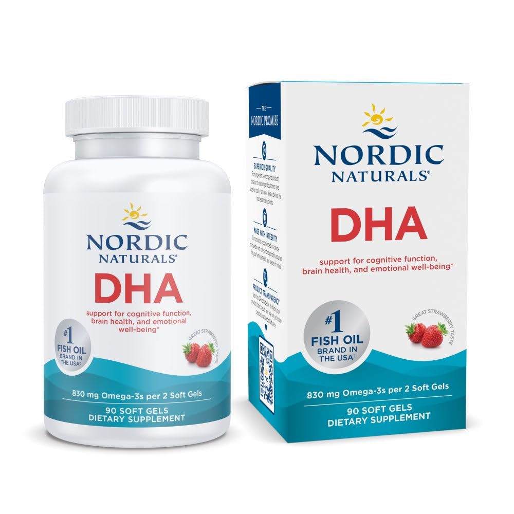 Nordic Naturals DHA, Strawberry - 90 Soft Gels - 830 mg Omega-3 - High-Intensity DHA Formula for Brain & Nervous System Support - Non-GMO - 45 Servings Nordic Naturals uk supplements