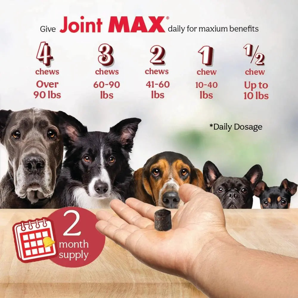 Joint Max TS Joint Supplement Vet Formulated Pain & Inflammation Relief Treats Hip Dysplasia & Arthritis, Glucosamine, Chondroitin, Turmeric, MSM, HA, Creatine, Omega 3 EPA + DHA.120 Soft Chews Joint Max uk supplements