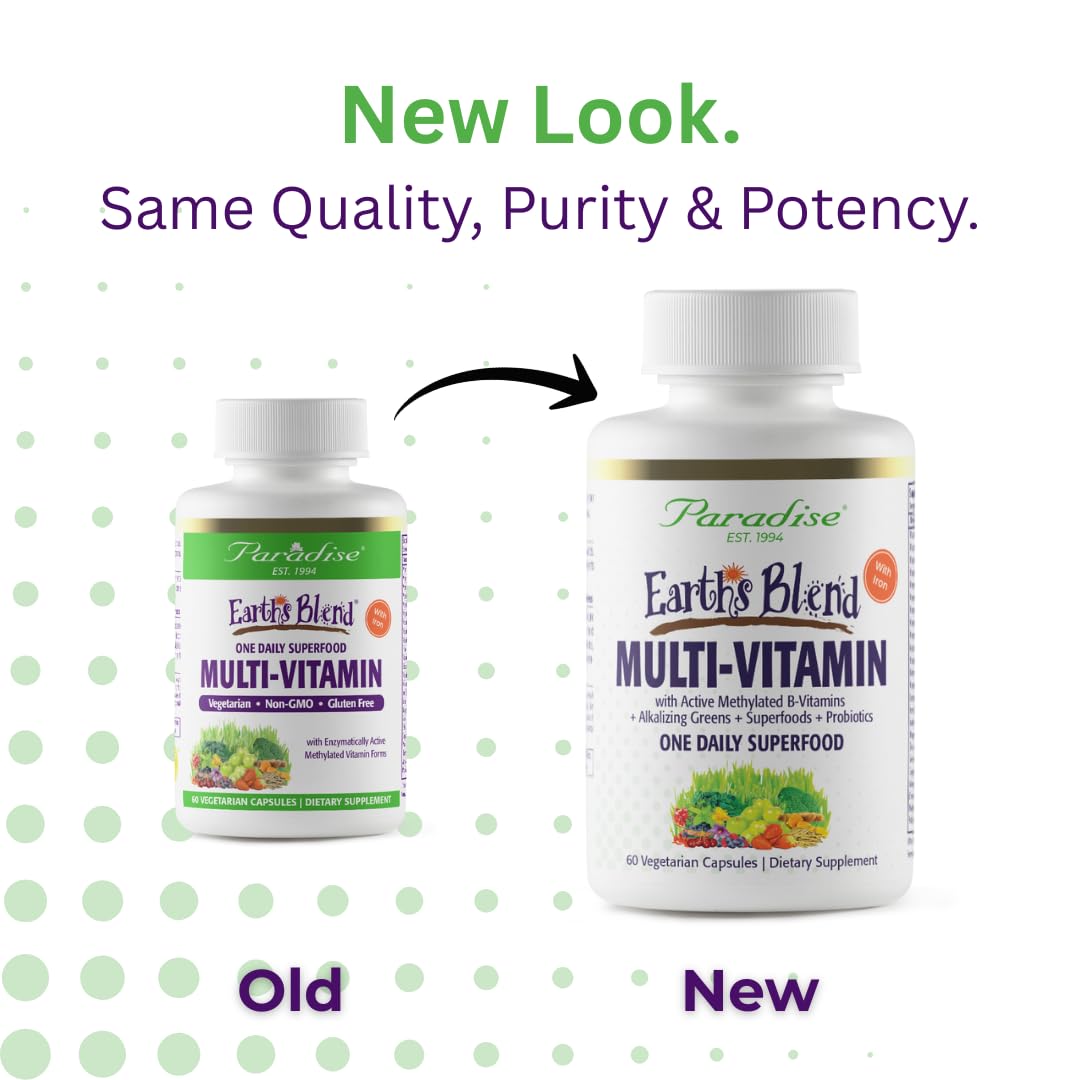 Paradise Herbs Earth's Blend Once Daily Multivitamin with Iron, 48 Organic Superfoods, Probiotics, Antioxidants, Vitamins A, B12, C, D, K2, 60 Capsules Paradise Herbs uk supplements