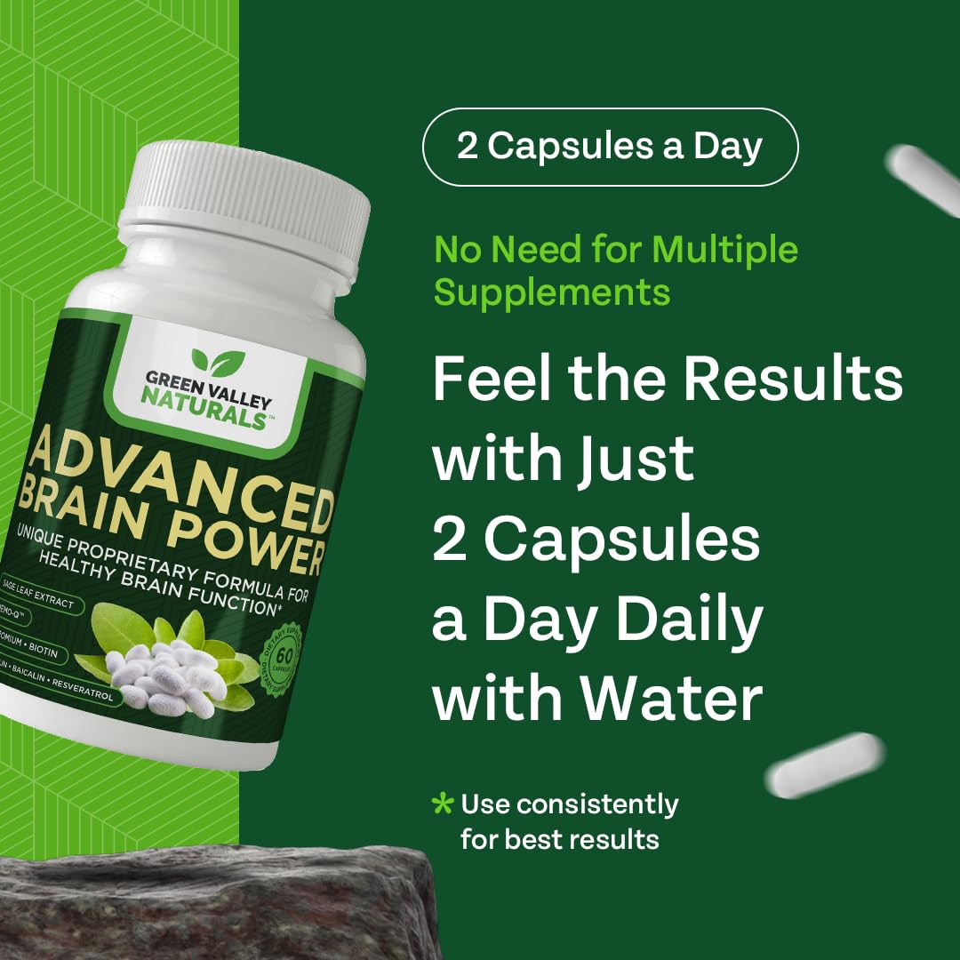 GREEN VALLEY NATURALS - Advanced Brain Power - Supports Healthy, Normal Brain Function, Focus and Concentration, clinically formulated to Support Healthy Brain Clarity. (1 Bottle, 60, Count) GREEN VALLEY NATURALS uk supplements