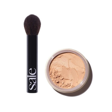 Saie Face Powder Duo, Medium - The Fluffy Brush, Soft, Multi-Use Targeted Powder Brush With Tapered Tip & Airset Radiant Loose Setting Powder, Translucent Medium (0.14 oz) - Vegan, Cruelty-Fee Saie uk supplements