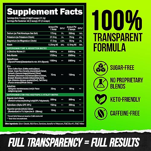 ALPHA LION Superhuman Pump Pre Workout Powder, Nootropic Caffeine & Stim Free ALPHA LION uk supplements