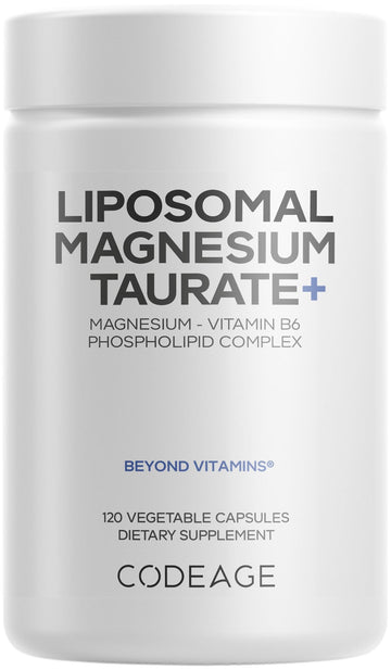 Codeage Liposomal Magnesium Taurate+ Supplement - Magnesium Taurate, Vitamin B6 as Pyridoxal 5-Phosphate, 2-Month Supply - Liposomal Delivery, Vegan, Non-GMO, Gluten-Free, 120 Capsules Codeage uk supplements