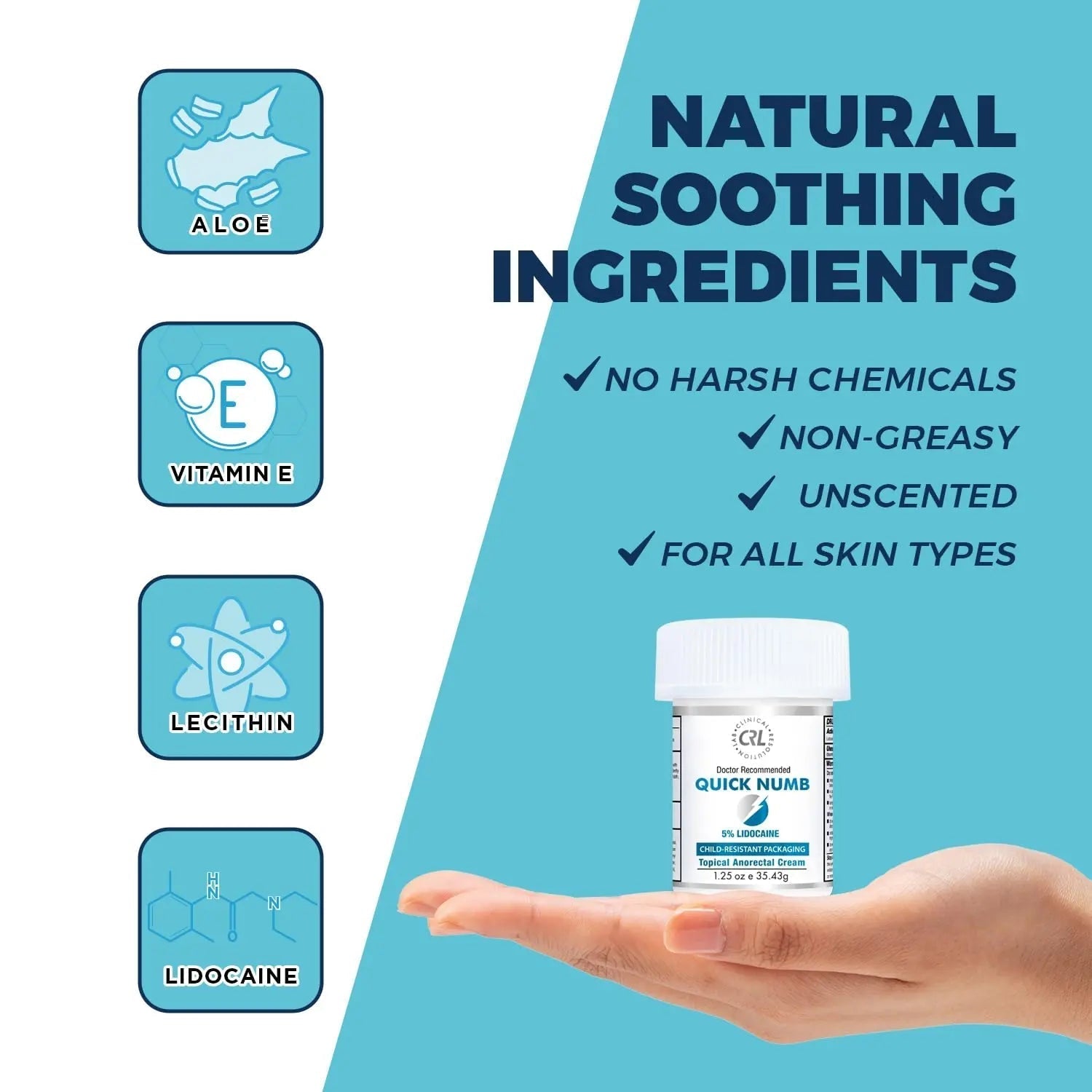Quick Numb 5% Lidocaine Cream Maximum Strength Liposomal, Fast Itch Burn Pain Relief Cream with Aloe Allantoin Vitamin E, Gentle on Skin Support Healing Hemorrhoid Treatment 1.25 oz Clinical Resolution uk supplements