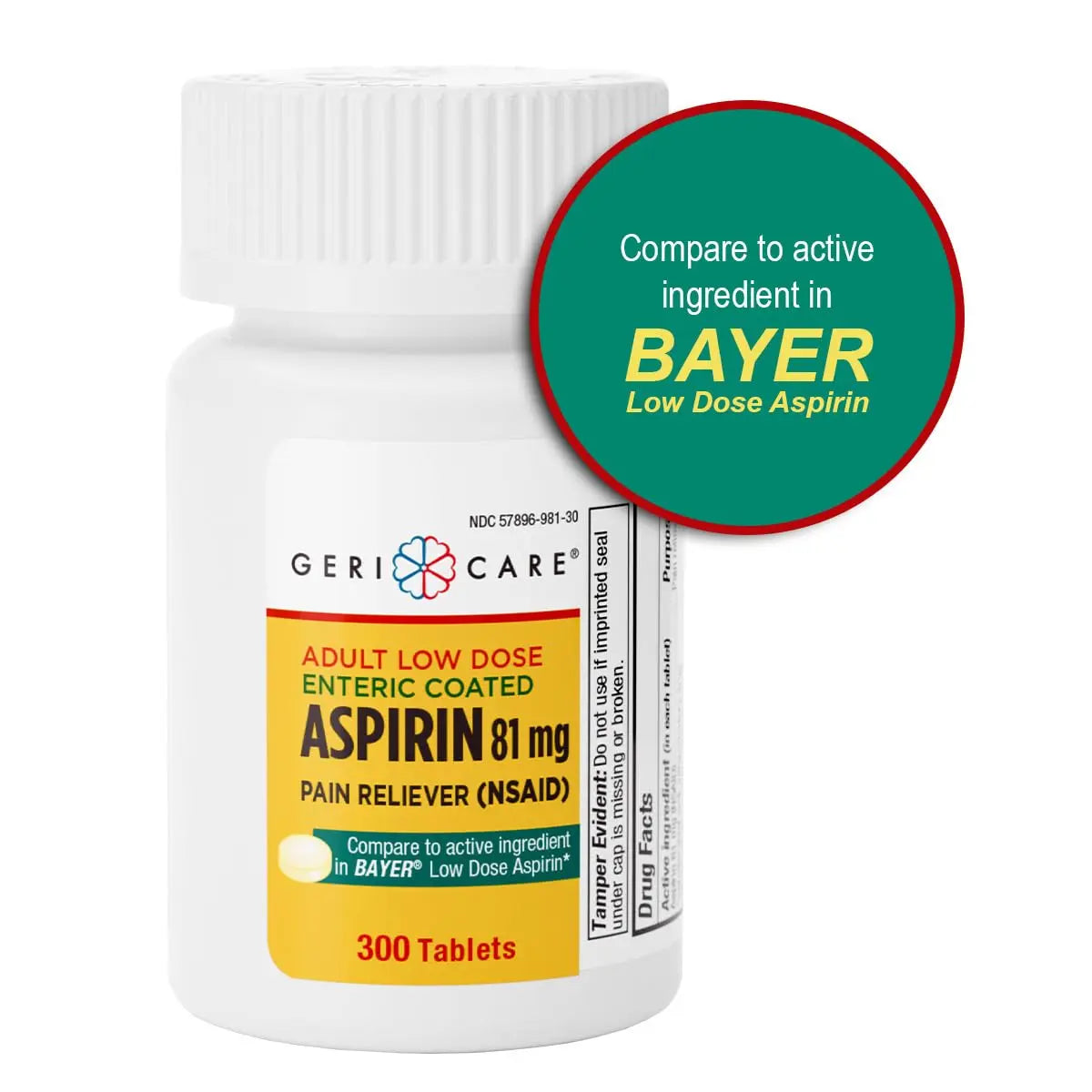 GeriCare Aspirin 81mg Adult Low Dose, Pain Reliever - Enteric Coated Tablets for Enhanced Absorption and Gentle Digestion – Supports Blood Flow, Reduces Inflammation, 300 Count (Pack of 1) GeriCare uk supplements