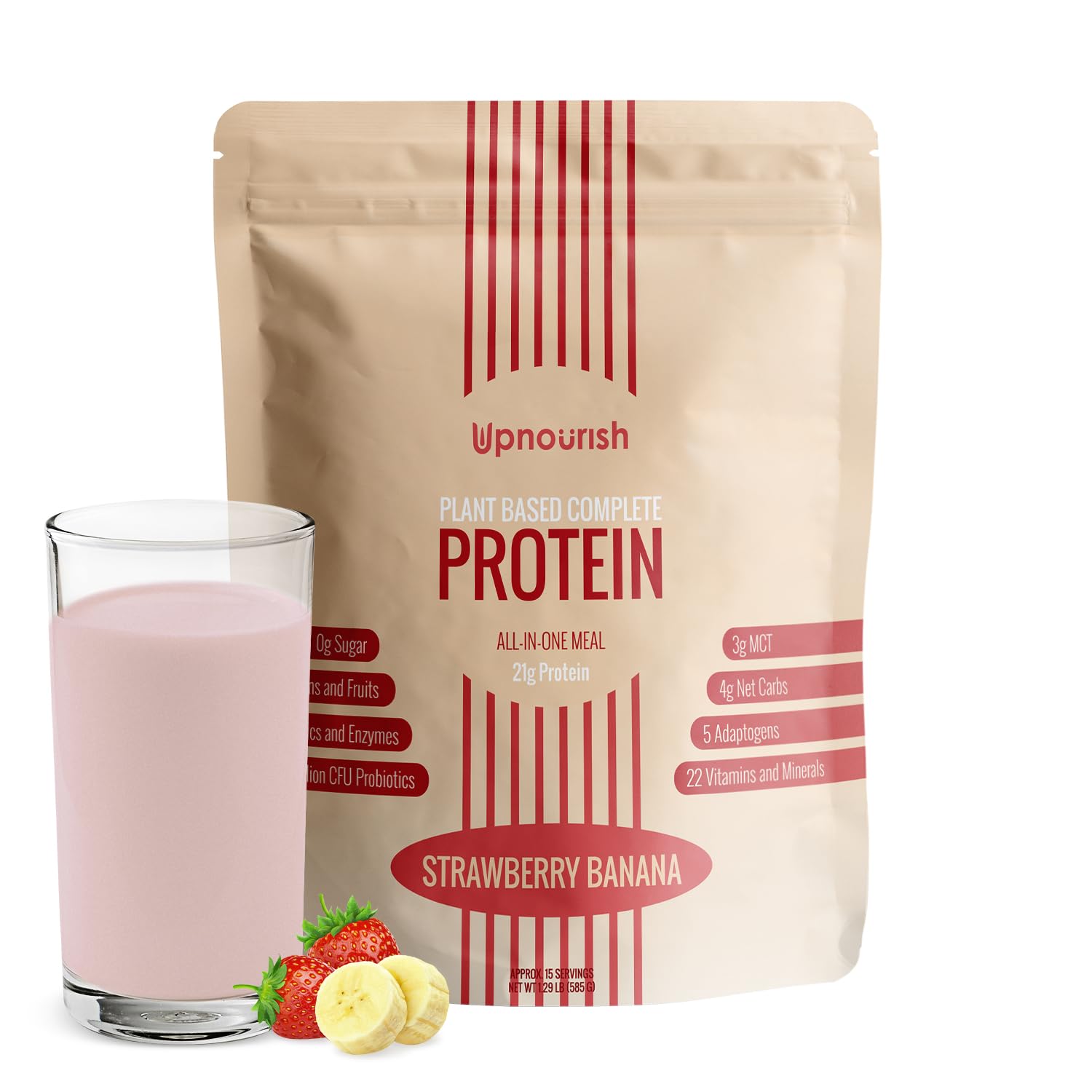 UpNourish Strawberry Banana Vegan Protein Powder 54 Superfoods Powder,1.5 Billion CFU Probiotics 21g Plant Based Protein,No Sugar No Dairy No GMO Dairy Free,Meal Replacement Shake Keto-Friendly Low-Carb Diet,15 Servings UpNourish uk supplements