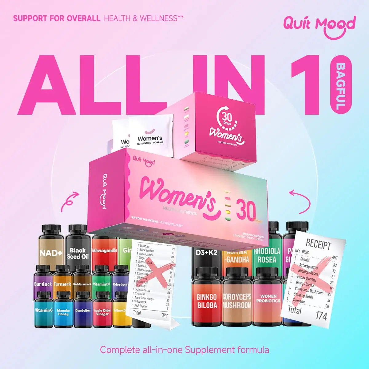 Multivitamin for Women Daily Vitamin Packs for 30 plus with Ashwagandha, D3 + K2, Probiotics&NR 1000 | Supplement for Beauty, Stress Relief Quit mood uk supplements