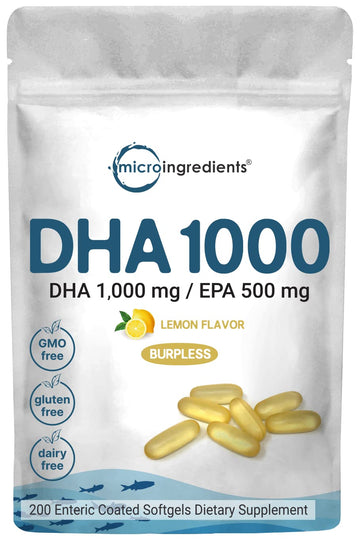 Omega 3 Fish Oil DHA Supplements 1000mg with EPA 500mg, 200 Softgels Micro Ingredients uk supplements