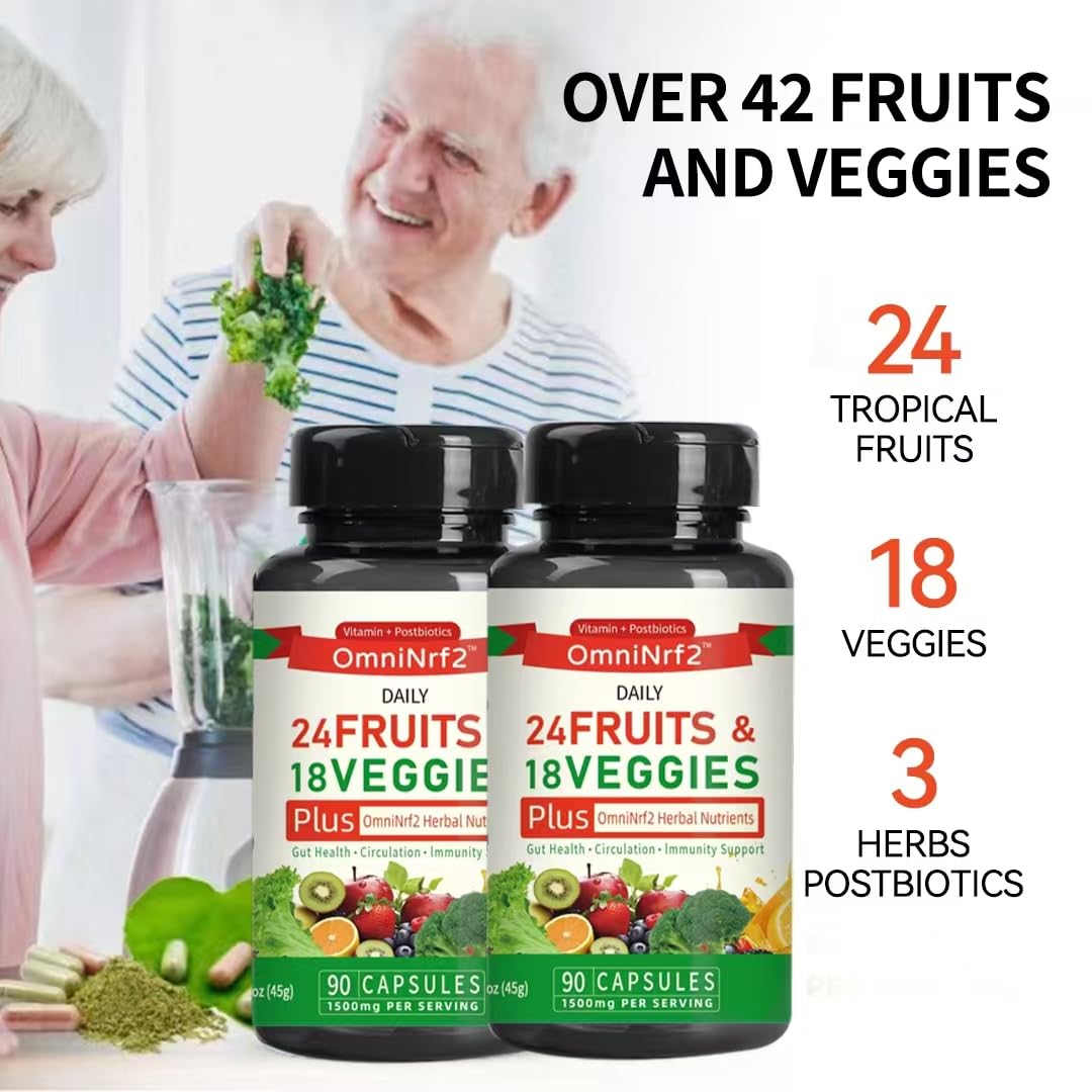 OmniNrf2 Postbiotic Supplement Capsules for Gut Health, Superfood with 24 Fruits & 18 Veggies & Fermented Herbal Plants, 90 Capsules for Antioxidant Support OmniNrf2 uk supplements