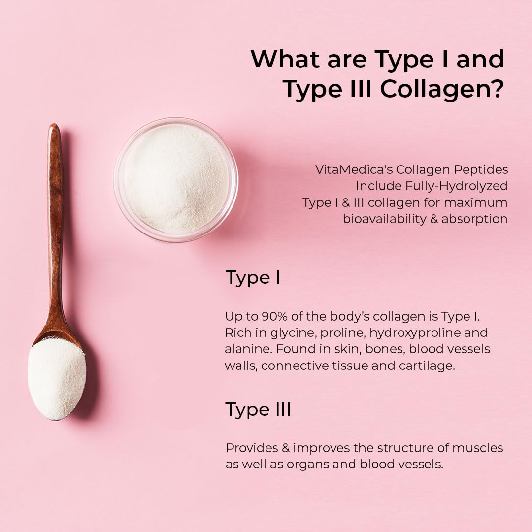 VitaMedica Collagen Peptides Powder for Women & Men - Healthy Hair, Skin, Nails, Bones and Joints - Hydrolyzed Types I & III, Grass-Fed, Pasture-Raised Protein, Zero Sugar - 30 Servings VitaMedica uk supplements