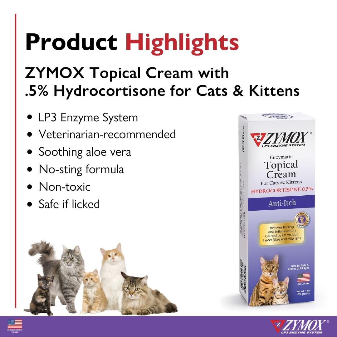 Zymox Cat & Kitten Topical Cream w/ .5% hydrocortisone - 1 oz. Tube Zymox uk supplements