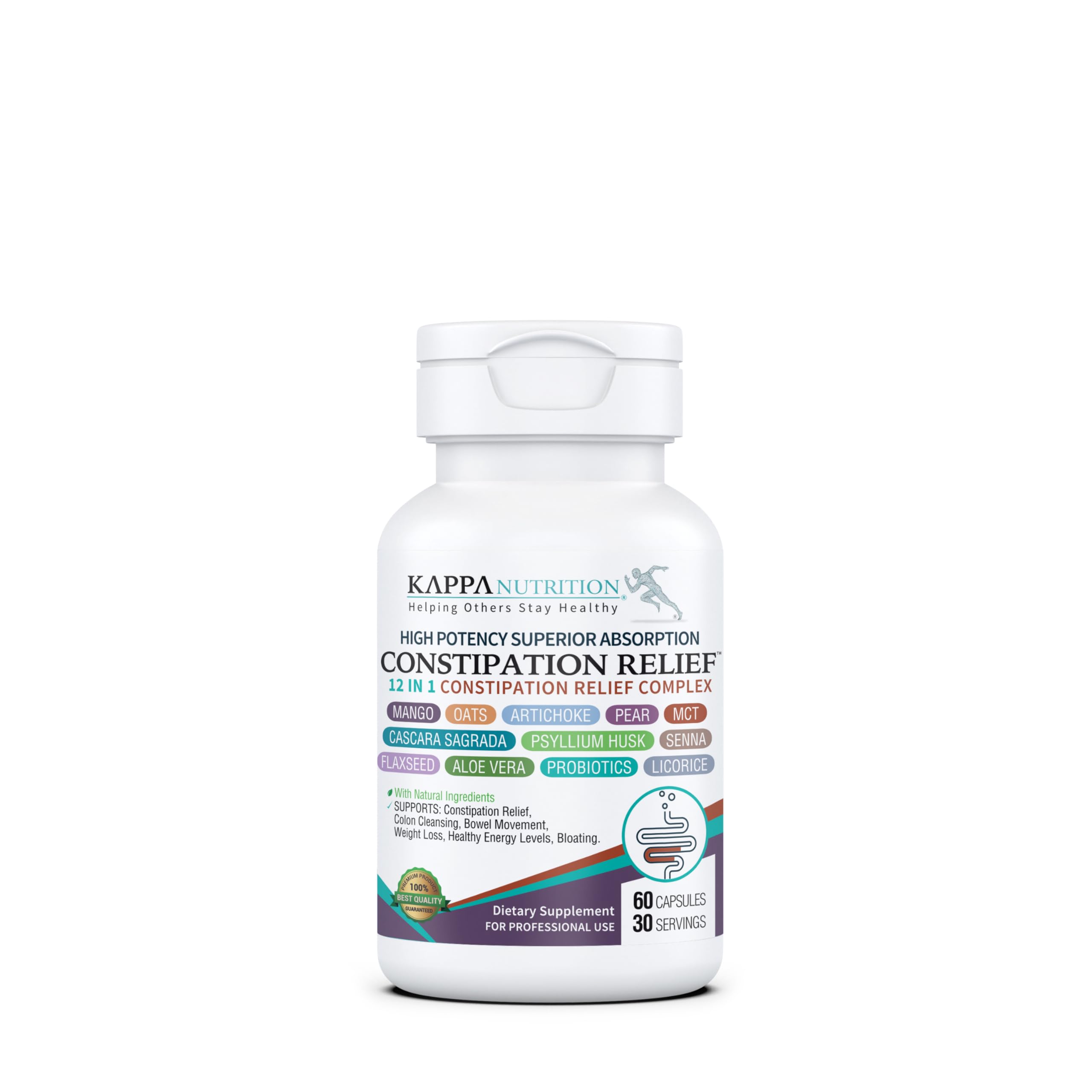 KAPPA NUTRITION Constipation Relief Supplement – Gentle Colon Cleanse for Regularity & Gut Health – Non-Habit Forming Formula with Fiber, Herbs & Probiotics – Non-GMO, 60 Capsules KAPPA NUTRITION uk supplements