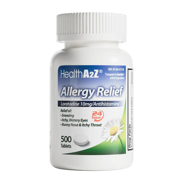 HealthA2Z® Allergy Relief | Loratadine 10mg Antihistamine | 500 Tablets | Dye Free | Relief from Itchy Throat, Sneezing, Runny Noses | 24-Hours Allergy Medicine HealthA2Z uk supplements