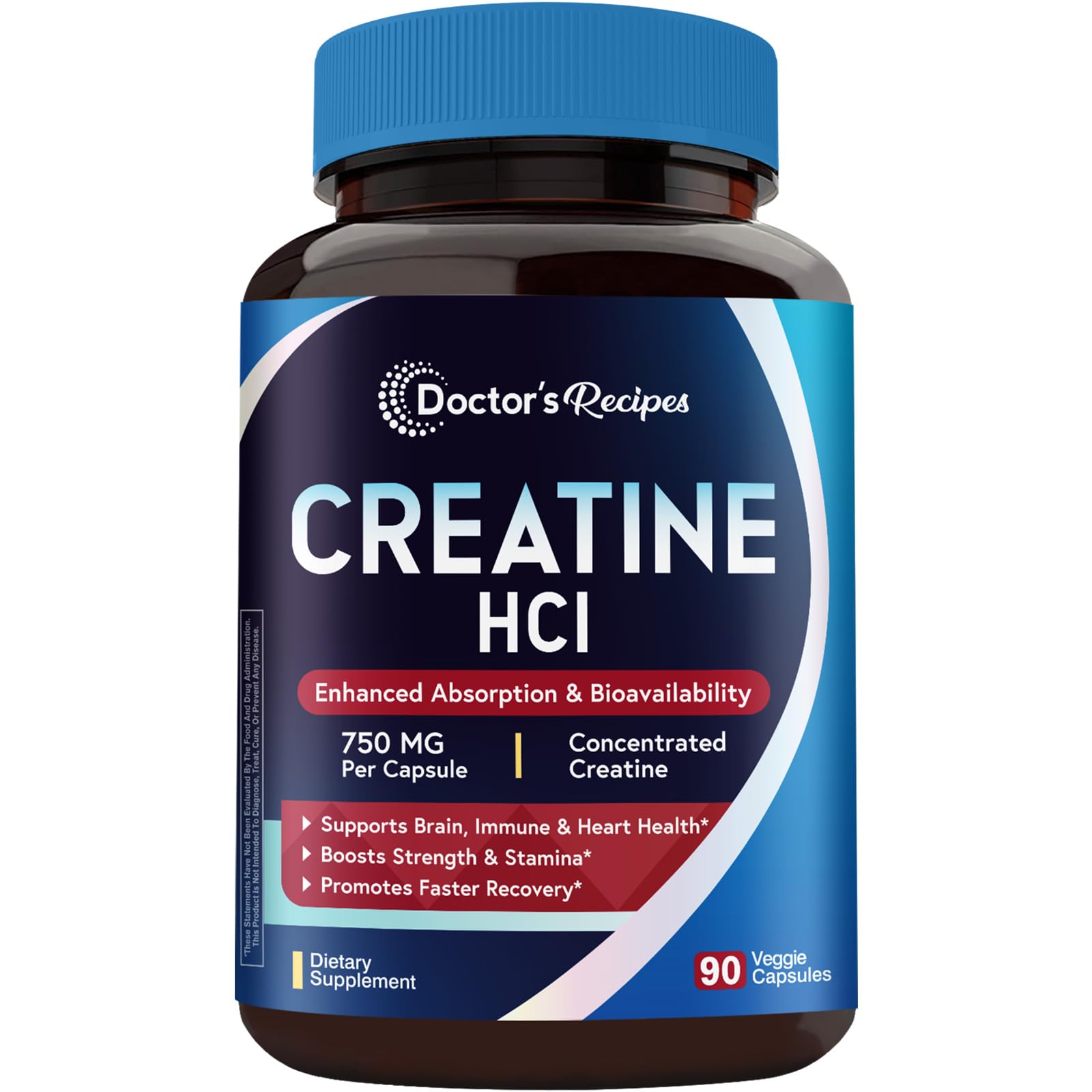 Doctor's Recipes Creatine HCl Capsules, 750 mg, Creatine Hydrochloride for Women & Men, Strength & Recovery, Brain Health, Fast Absorbing, Vegan, 90 Capsules Doctor's Recipes uk supplements