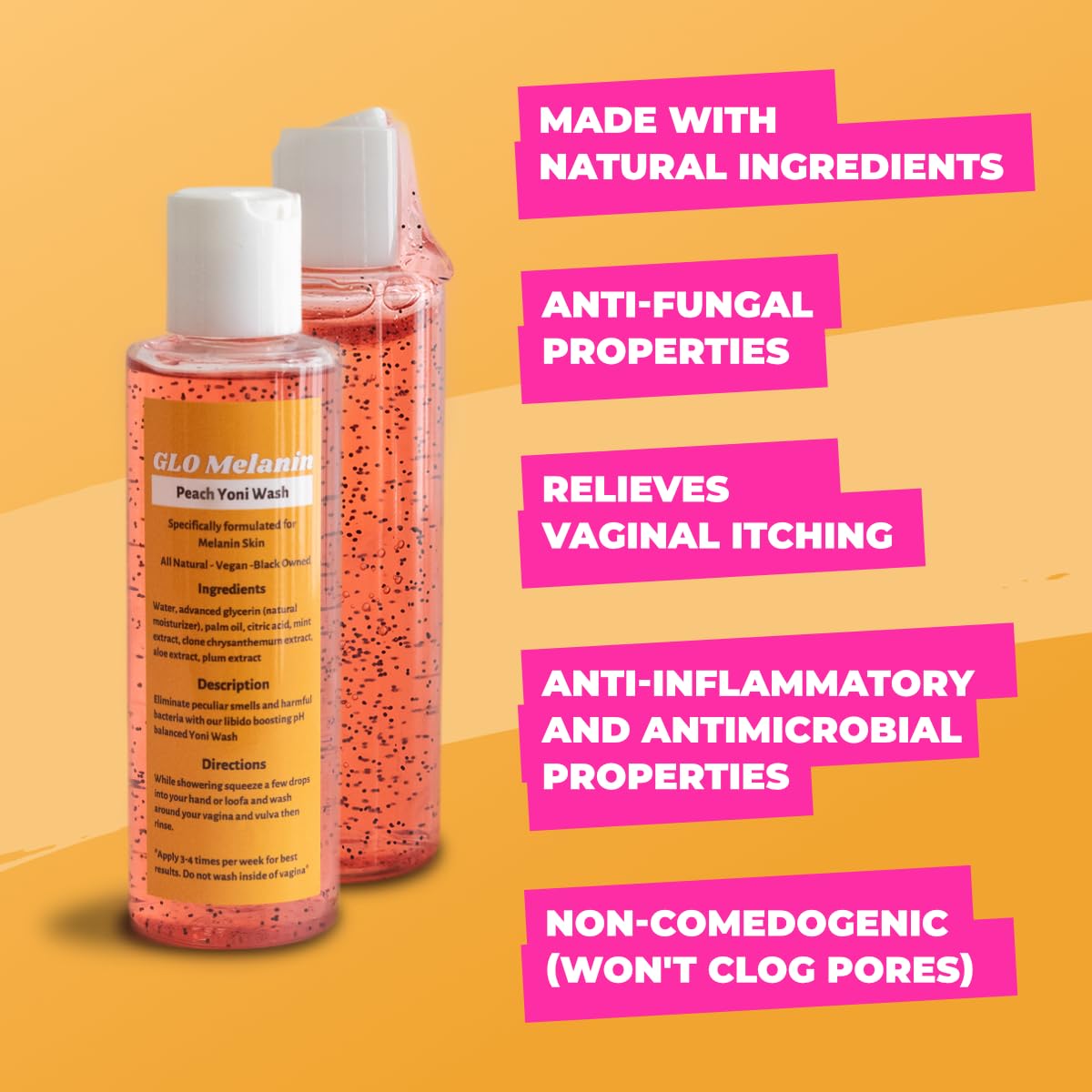 GLO Melanin Peach Yoni Wash with Aloe Vera, All Natural Feminine Wash for Women pH Balance Glo Melanin uk supplements