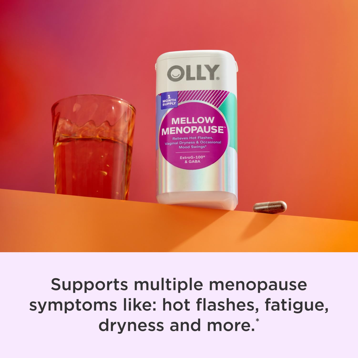 OLLY Mellow Menopause Supplements for Women, Supports Hot Flashes, Vaginal Dryness & Occasional Mood Swings,* Estro-G100®, GABA, Vegan Capsules, 1 Month Supply - 30 Count OLLY uk supplements
