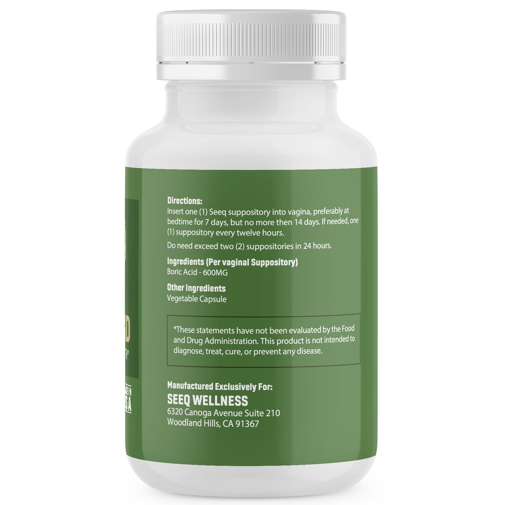 Seeq Wellness Boric Acid Vaginal Suppositories - Helps Support Odor Control and Balance Vaginal PH Seeq Wellness uk supplements