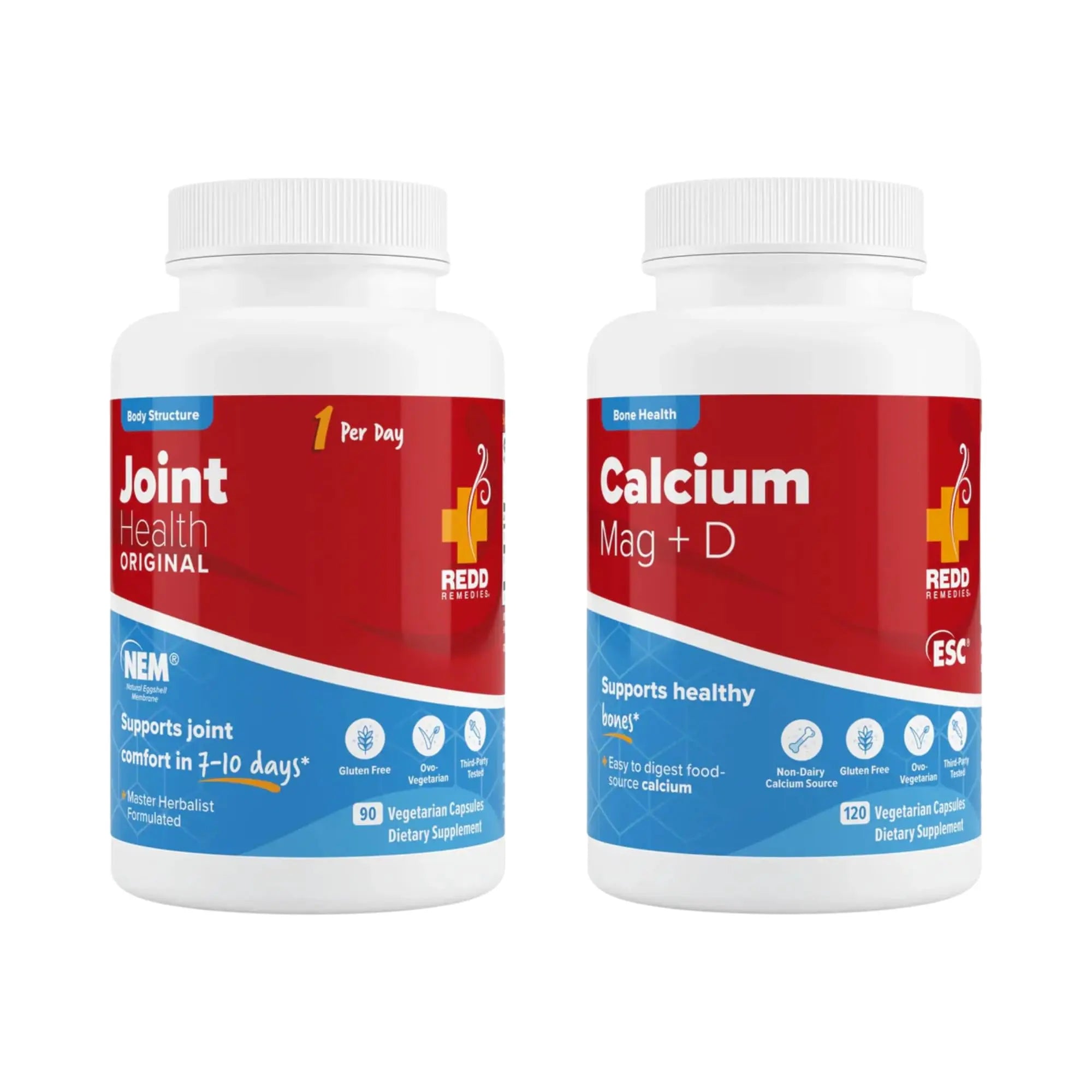 Redd Remedies Joint Health Original, 90 Capsules, and Calcium Mag + D, 120 Capsules Redd Remedies uk supplements