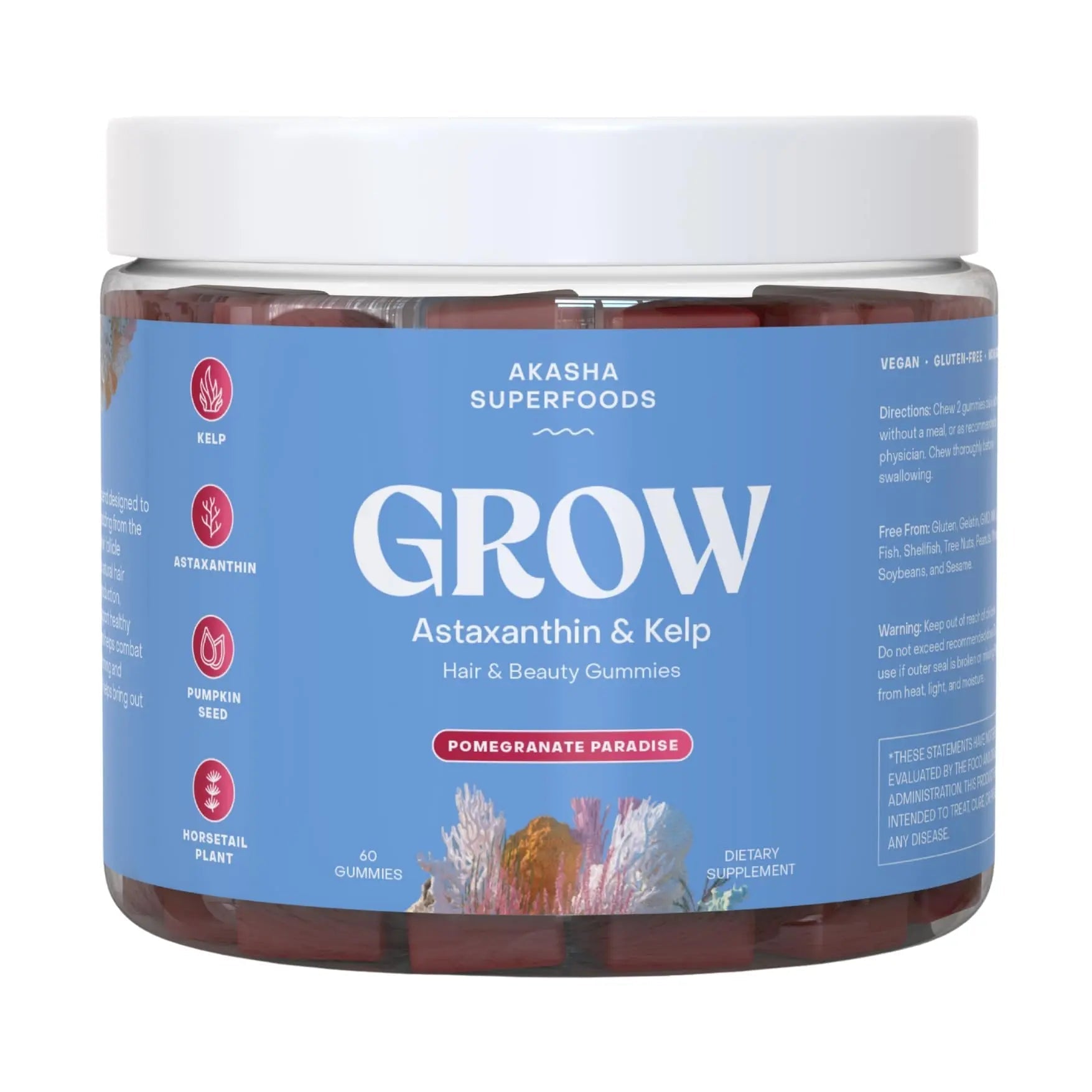 Akasha Superfoods Grow Hair & Beauty Gummies, Supplement with Zinc, Vitamin E, Astaxanthin, Kelp, & Pumpkin Seed, Plant Based Gummies for Women & Men Akasha Superfoods uk supplements