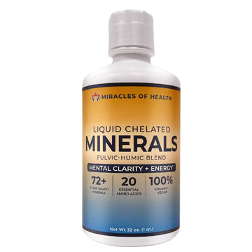 Miracles of Health Liquid Chelated Minerals - Organic Humic Fulvic Mineral Blend - 72+ Plant-Based Minerals, 20 Essential Amino Acids - 100% Natural - 1 Month Supply, 32 fl. oz Miracles of Health uk supplements