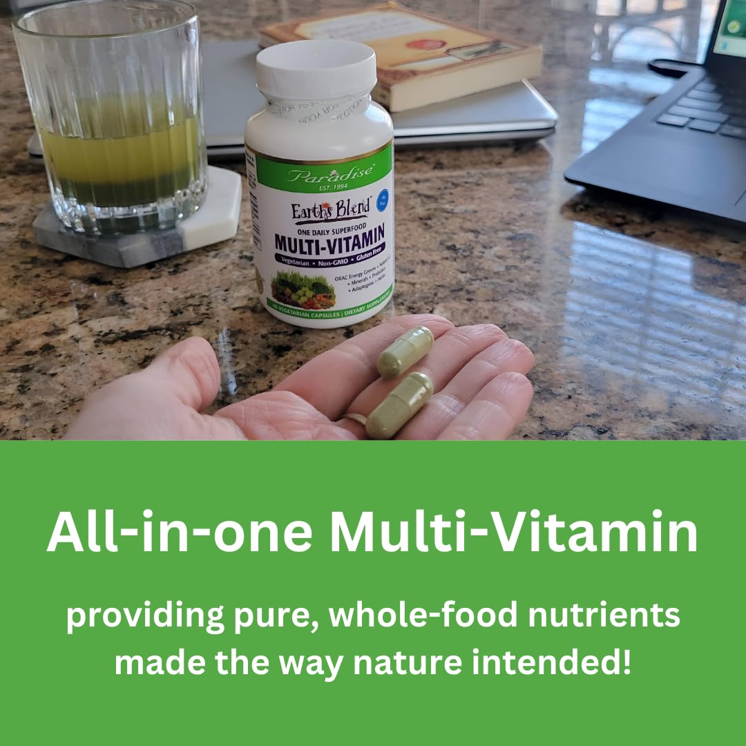 Paradise Herbs Earth's Blend Once Daily Multivitamin with Iron, 48 Organic Superfoods, Probiotics, Antioxidants, Vitamins A, B12, C, D, K2, 60 Capsules Paradise Herbs uk supplements