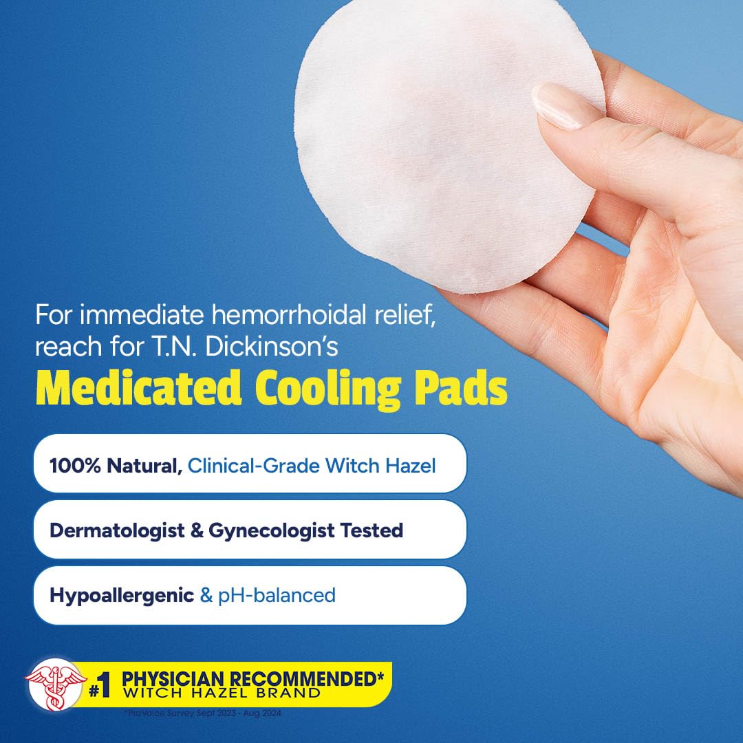 T.N. Dickinson’s Medicated Cooling Pads with Witch Hazel and Aloe | Hemorrhoid Treatment, Postpartum Care, Feminine & Rectal Relief | 100 Rounds T.N. Dickinson's uk supplements