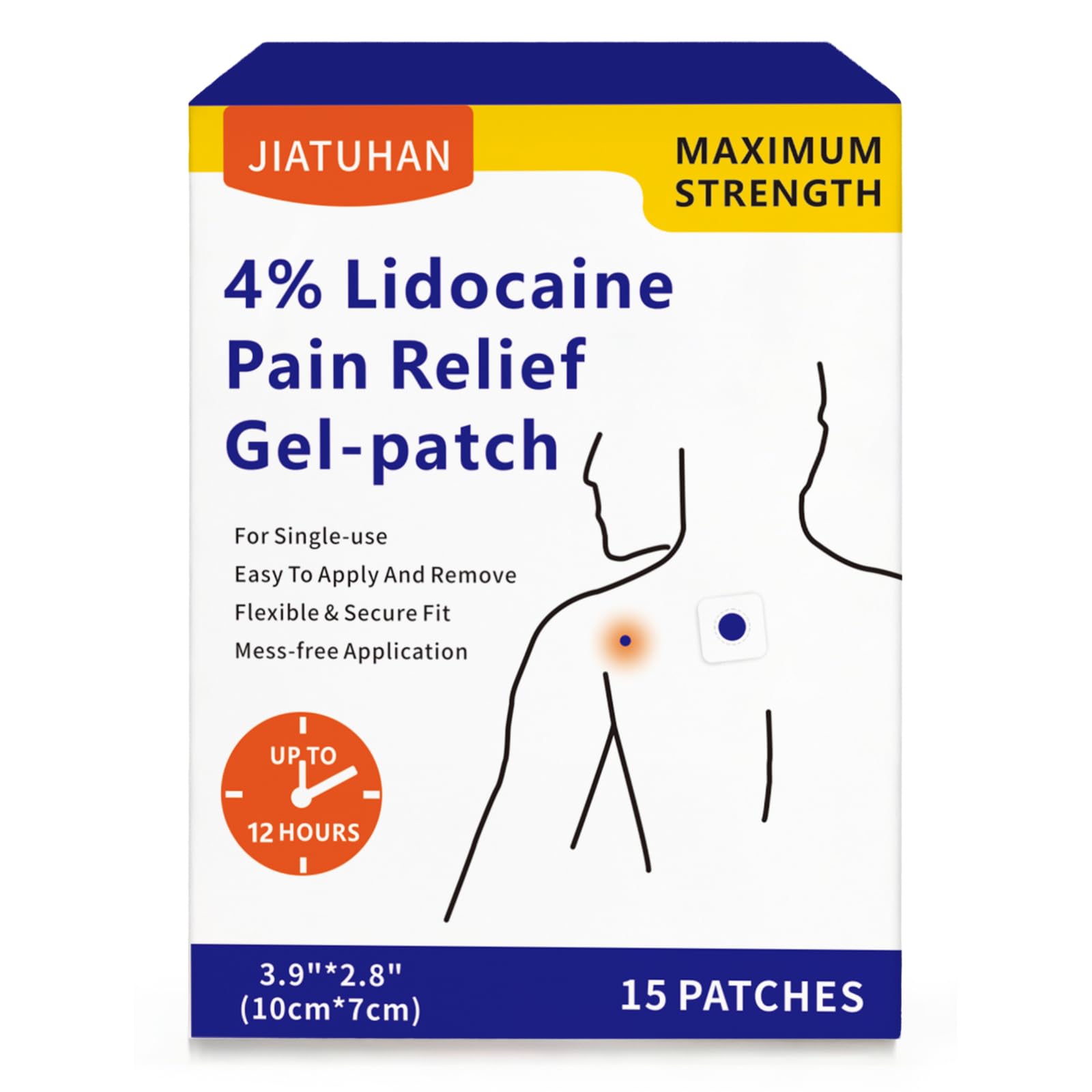 JIATUHAN 4% Lidocaine Pain Relief Patches – Maximum Strength for Back, Neck, Joint & Muscle Pain – Long-Lasting & Flexible – 15 Patches JIATUHAN uk supplements