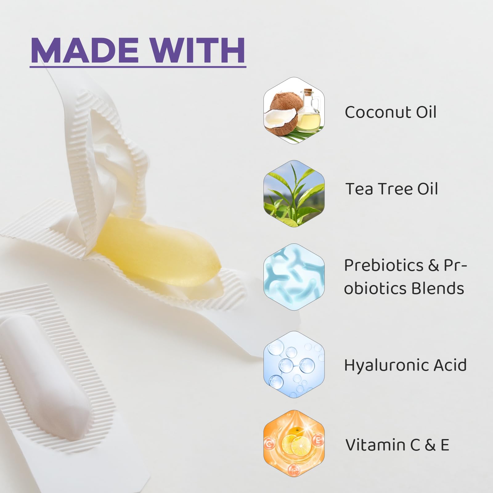 Vaginal Probiotic Suppositories, Prebiotic Infused with Hyaluronic Acid, Tea Tree, and Vitamin C&E Vagiria uk supplements