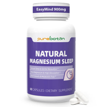 PureBotan Magnesium Oxide and Glycinate Extra Strength, Natural Sleep Aid Supplement EasyMind, High Absorption, Restful Sleep & Relaxation, Cortisol Lower, Natural-Gentle, Melatonin Free, 60 Capsules PureBotan uk supplements