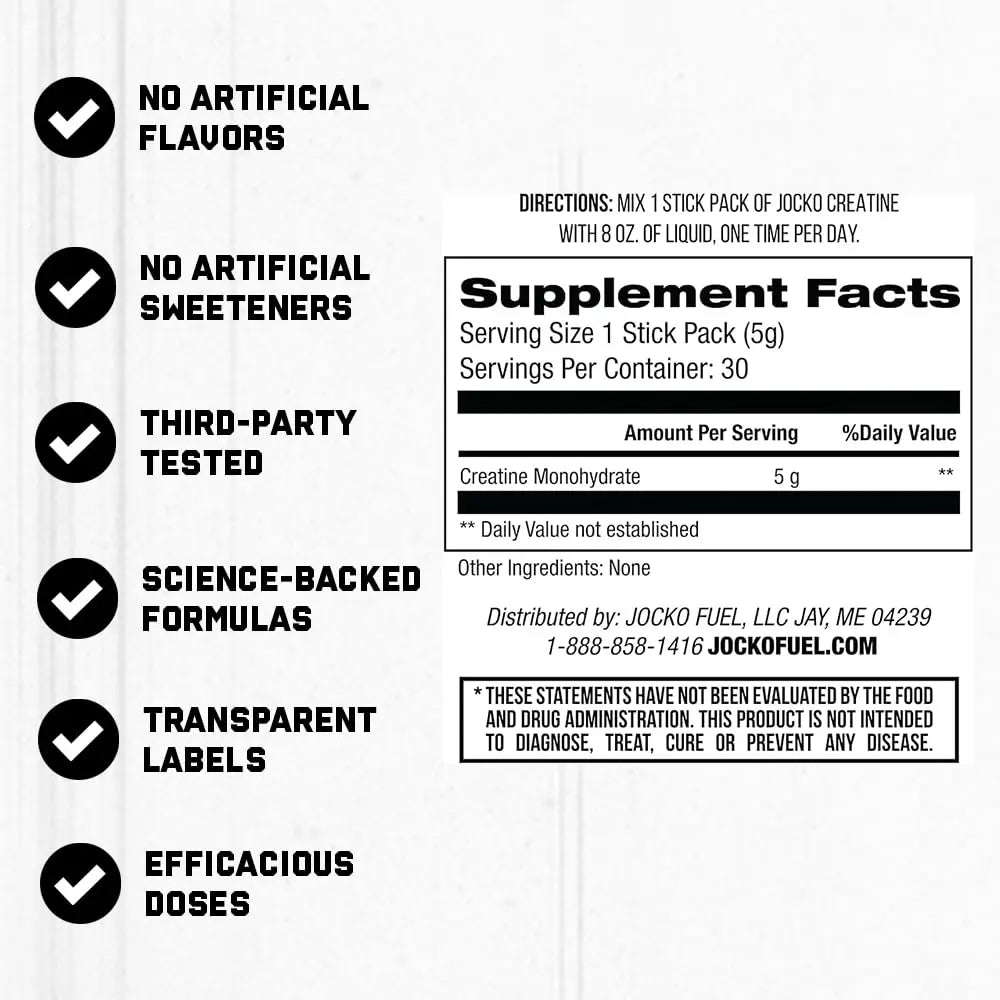 Jocko Fuel Creatine Monohydrate Stick Packs - Pure Micronized Travel Size Powders for Men & Women, Supports Muscle Growth, Strength, Recovery & Cognition, Jocko Fuel uk supplements