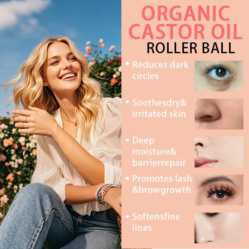 Organic Castor Oil with Rose Quartz Roller, Cold-Pressed Pure Organic Castor Oil Roller Ball for Hair Growth, Eyelashes, Eyebrows & Skin, 1.7 fl oz(1) Olavita Serum uk supplements