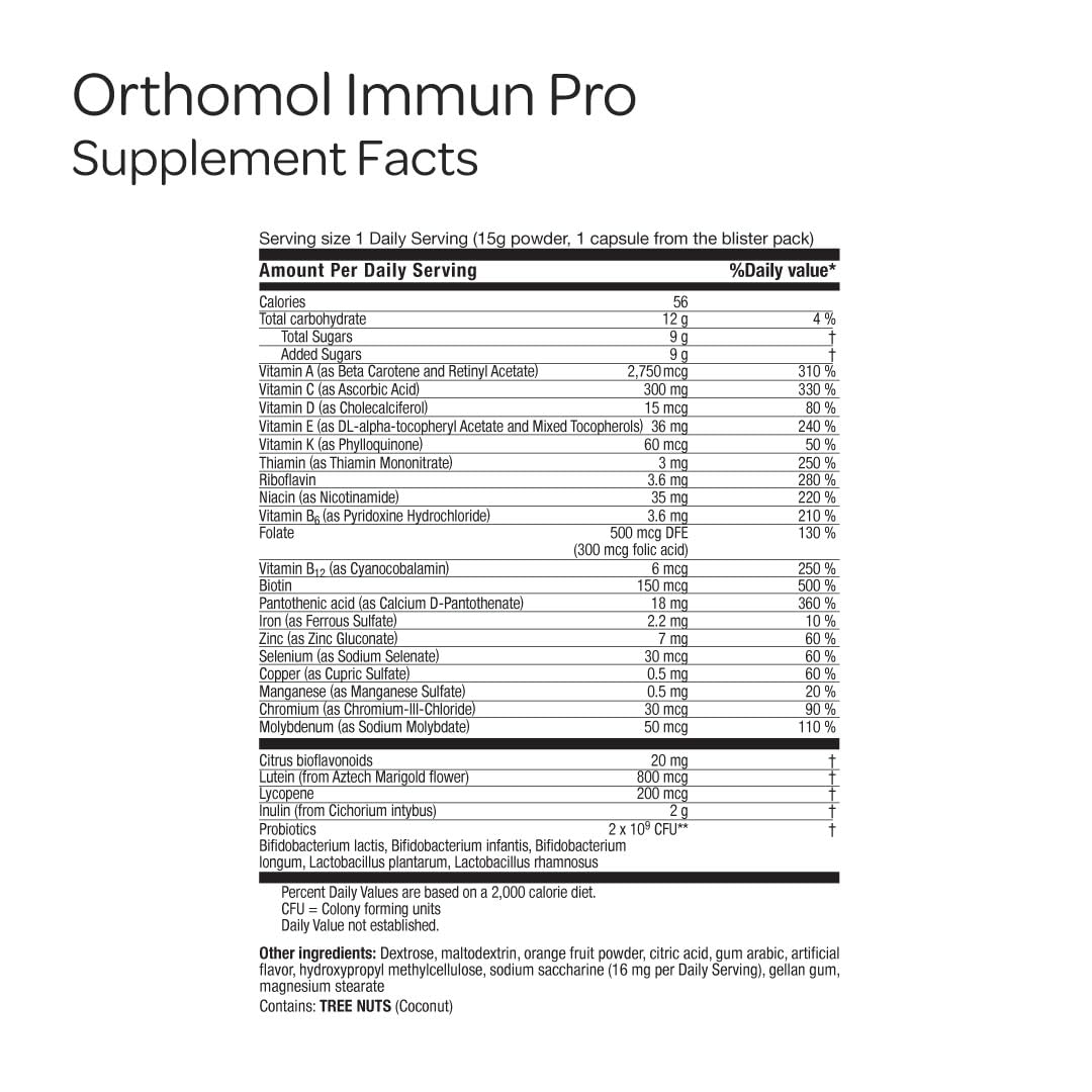 Orthomol Immun Pro, Immune Support & Gut Health Powder & Capsules for Adults with Probiotics, Prebiotics, Fiber, Vitamin C, Zinc, Selenium, Iodine, Vitamin D, E, A,B, Calcium (30 Day Supply) Orthomol uk supplements