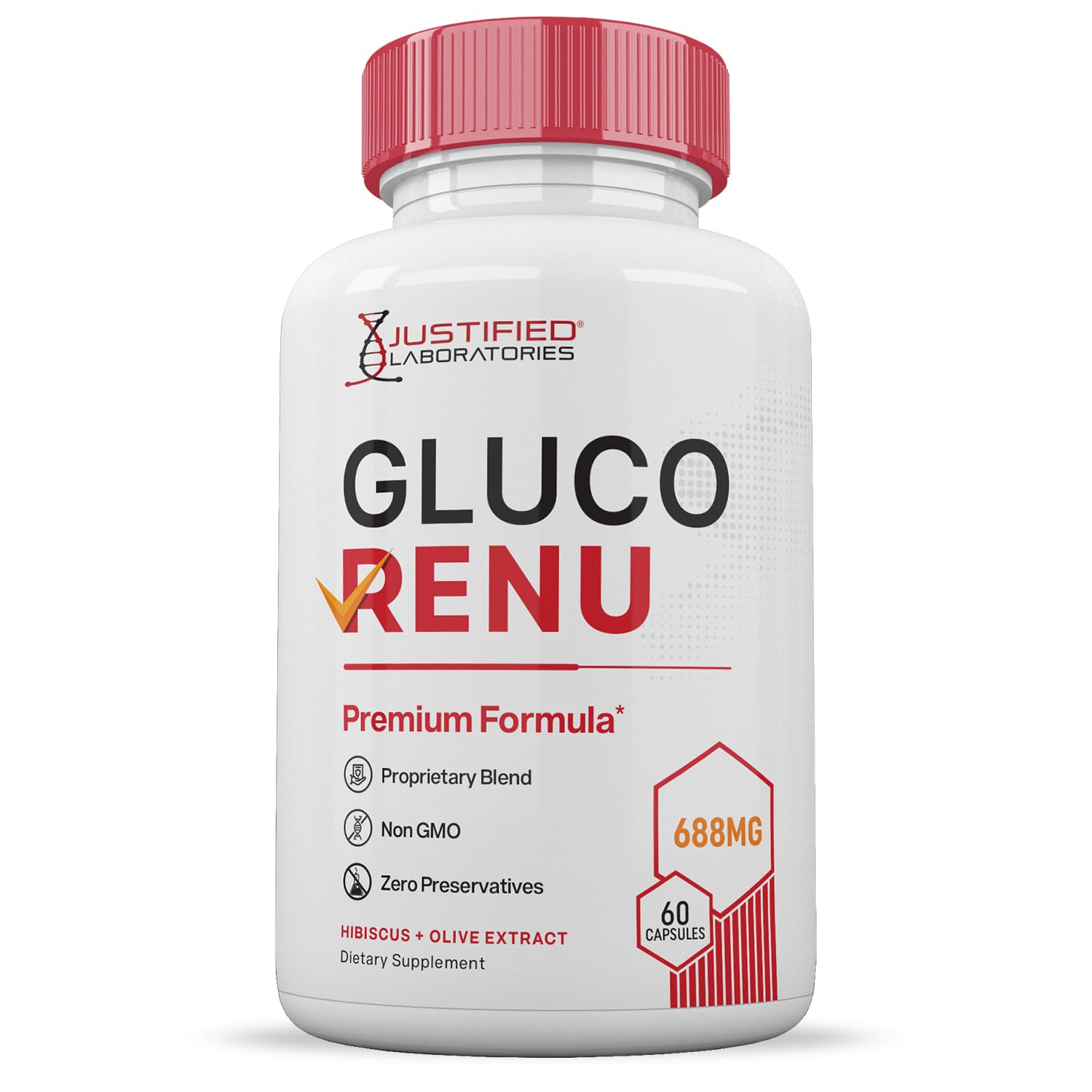 Gluco Renu 688MG Glyco Support Pills Premium Formula Gluo Renew Glycogen Support Formulated Hawthrone Hibiscus Garlic Junpier Powder Olive Forskolin Green Tea Extract 60 Capsules Justified Laboratories uk supplements