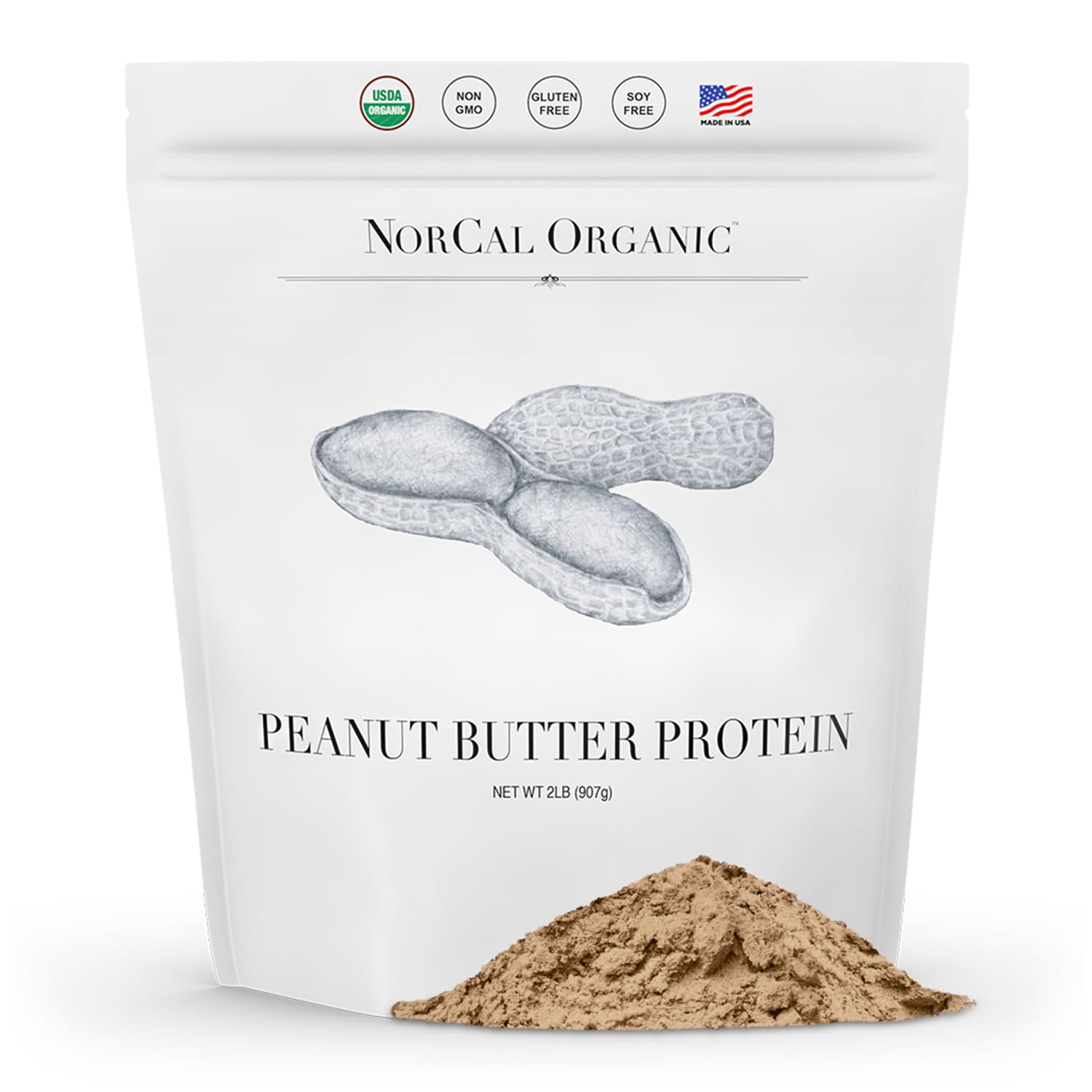 Norcal Organic Peanut Butter Protein Powder - 2lb | Vegan, Low-Cal, 11g Protein NorCal Organic uk supplements