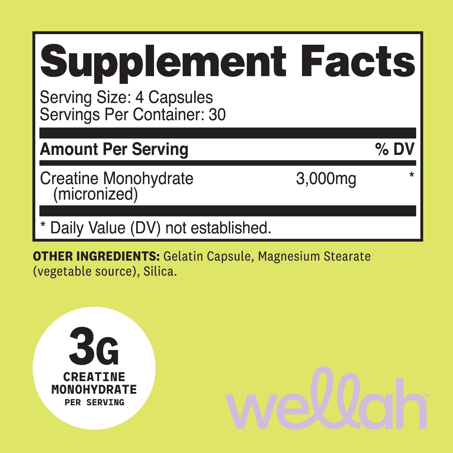 Wellah Creatine Monohydrate Capsules (3000 mg) 120 Capsules - Micronized Creatine, 30 Servings Wellah uk supplements