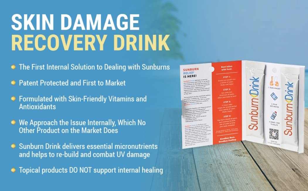 Sunburn Drink - Twin Pack - After Sun Skin Care - Supports Healthy Skin from The Inside Out -Promotes Hydration - Sun Damage Support - Mix with Water - Travel Size Sunburn Drink uk supplements