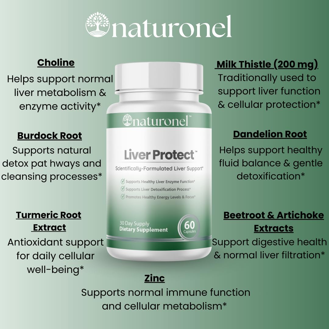 Naturonel Liver Protect – Liver Cleanse Detox & Repair | Liver Detox with Milk Thistle, Beetroot, Artichoke, Dandelion, Chicory, Yarrow, Jujube & Herbal Detox Blend | Made in USA, GMP Certified (1) Naturonel uk supplements