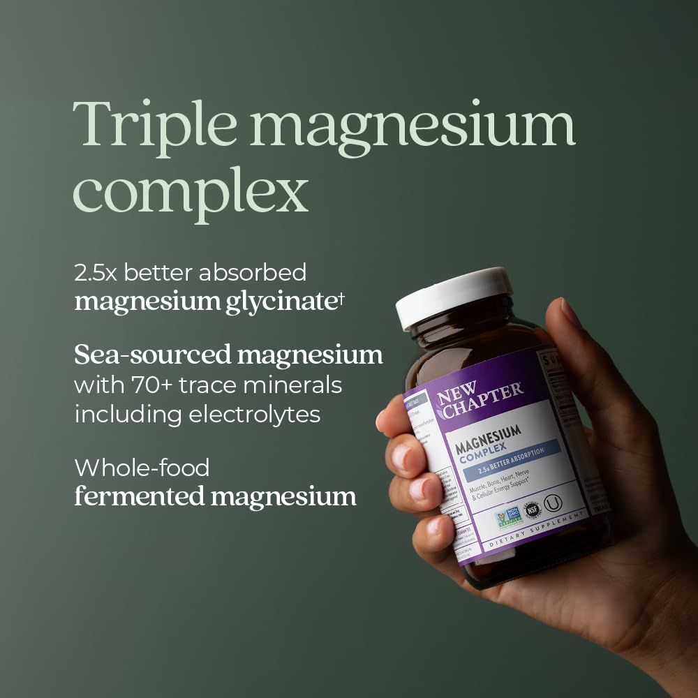 New Chapter Magnesium Complex Supplement, 325mg with Magnesium Glycinate + Sea-Sourced + Fermented Forms for Heart, Bone, Nerve, Muscle & Cellular Energy, 100% Vegan, 60 Tablets New Chapter uk supplements