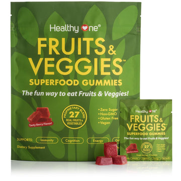 Fruits & Veggies Sugar-Free Gummies - 27 Whole Foods - Equals 3 Servings of Fruits & Vegetables - Improve Energy, Focus & Immune Function - Fiber - Antioxidants - Organic Ingredients - 28 Packets Healthy One uk supplements