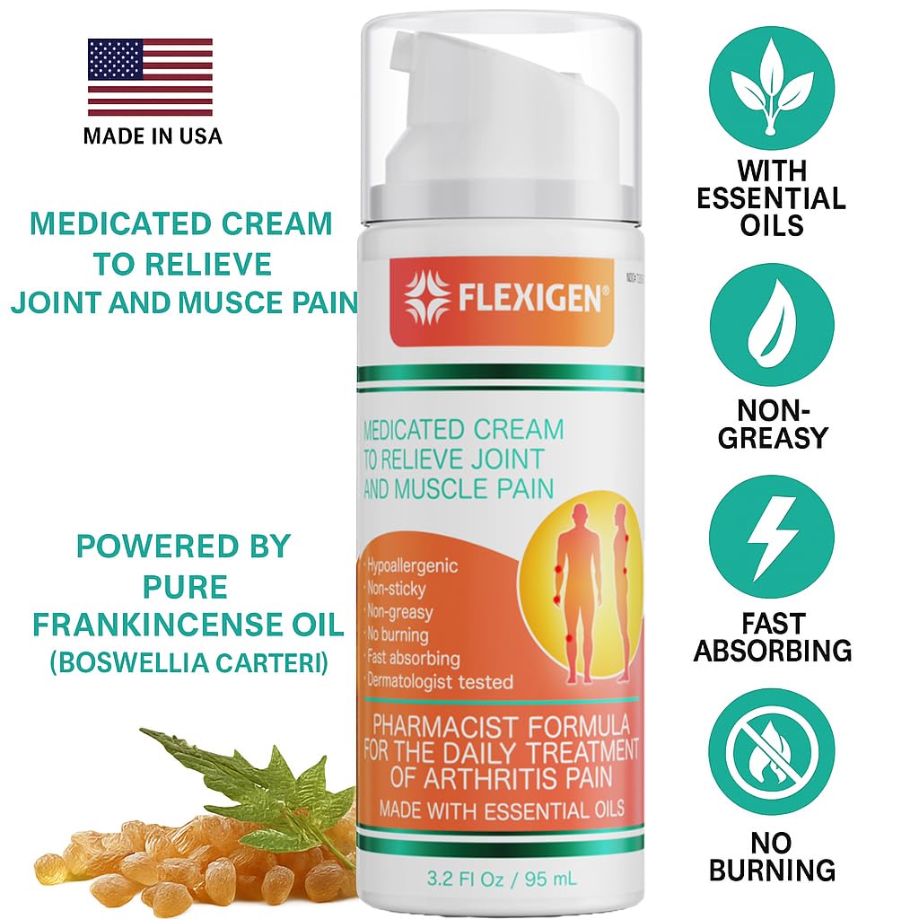 FLEXIGEN, Frankincense Pain Relief Cream Lotion– 3.2 oz Spray Pump – Natural Rub for Arthritis, Menthol Therapy Joint & Muscle Pain – Cooling Formula, Pleasant Scent – Topical OTC FLEXIGEN uk supplements