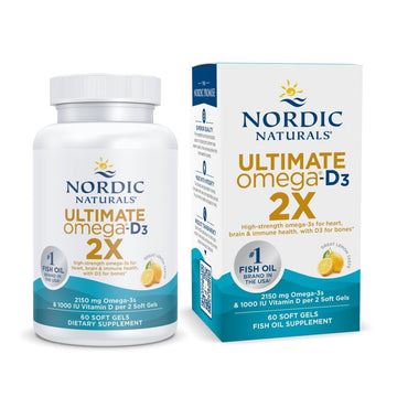Nordic Naturals Ultimate Omega 2X with Vitamin D3, Lemon Flavor - 60 Soft Gels - 2150 mg Omega-3 + 1000 IU D3 - EPA & DHA - Brain, Heart, & Immune Health - 30 Servings Nordic Naturals uk supplements