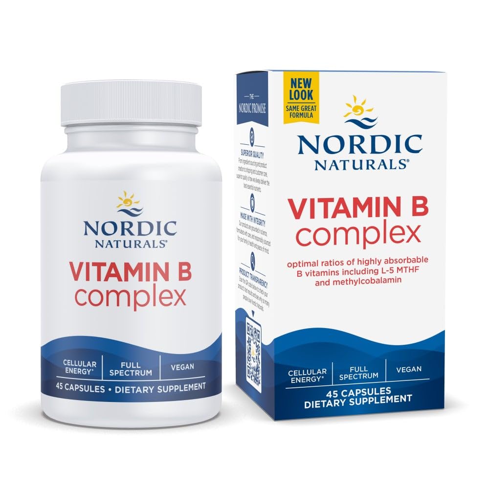 Nordic Naturals Vitamin B Complex - 45 Capsules Thiamine, Riboflavin, Niacin, B6 & B12, Folate, Biotin, Pantothenic Acid Heart Brain Health, Energy, Metabolism Non-GMO Servings Nordic Naturals uk supplements