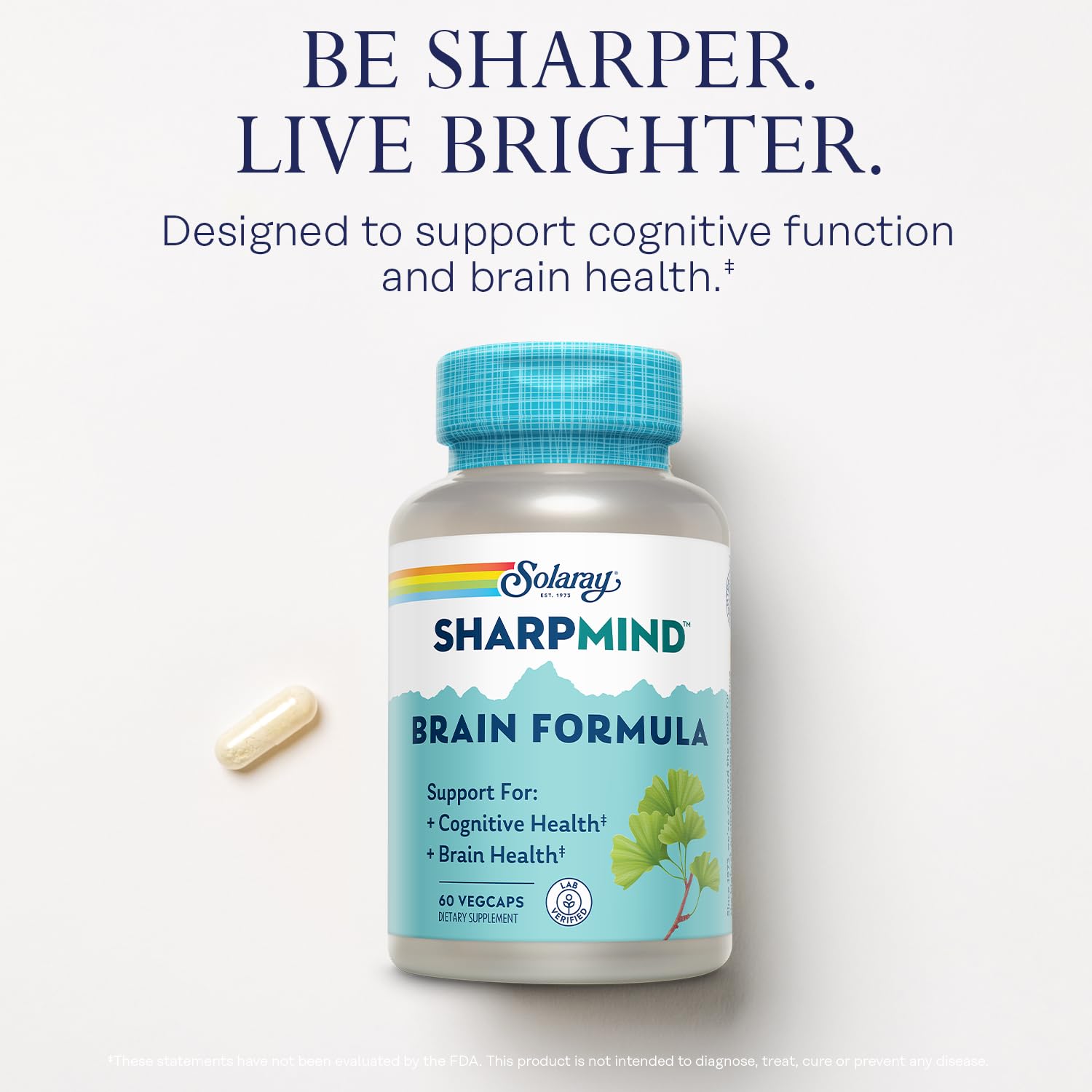 SOLARAY SharpMind Brain Support Formula - Nootropic Brain Supplements - Cognitive and Brain Health Support with Ginkgo Biloba - 60-Day Guarantee, 60 Servings, 60 VegCaps SOLARAY uk supplements