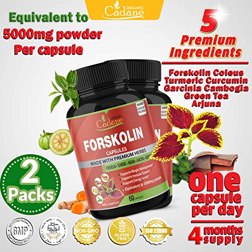 2 Packs Organic Forskolin Supplements Capsules 5000mg with Turmeric, Arjuna, Garcinia Cambogia Organic Cadane uk supplements