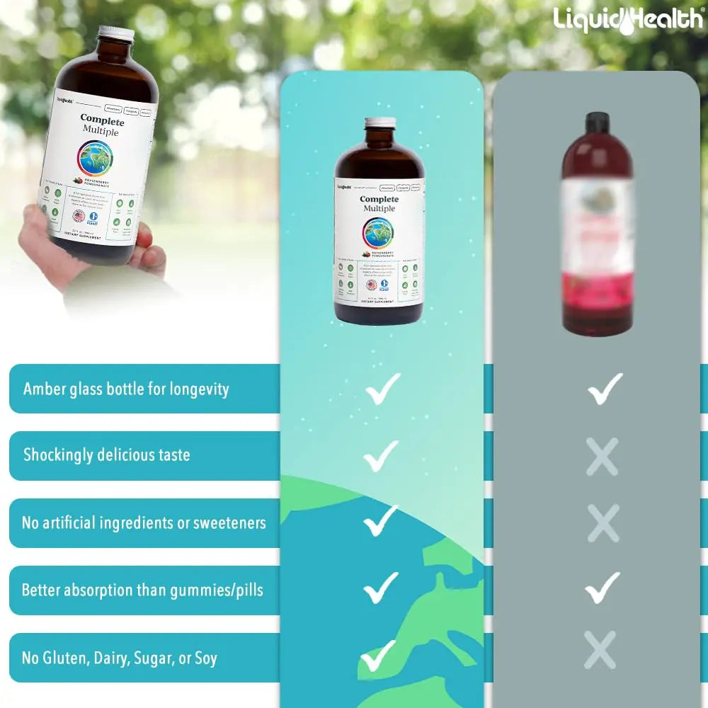 LIQUIDHEALTH Complete Multiple Adult Liquid Multivitamin - Essential Vitamins, Minerals & Nutrients, Immune Support, Gut Health, Energy, Detox LIQUIDHEALTH uk supplements