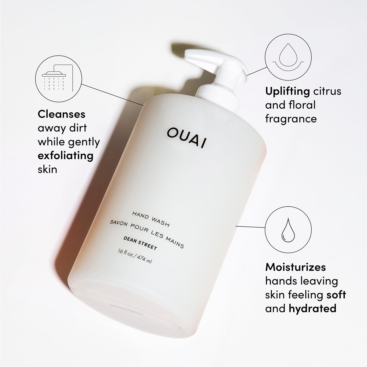 OUAI Hand Wash and Hand Lotion Set, Dean Street Scent - Moisturizes and Exfoliates with Daily Use - Made with Jojoba Esters, Avocado & Rosehip Oils (16 Fl Oz Each) OUAI uk supplements