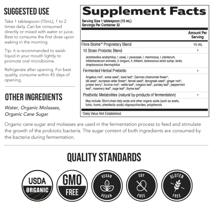 Flora Biome - Live Probiotic, Prebiotic, & Postbiotic – Organic Live-Culture – 10 Probiotic Strains, 18 Fermented Herbs - Complete Gut Health & Microbiome Optimizer (16 oz) Triquetra Health uk supplements